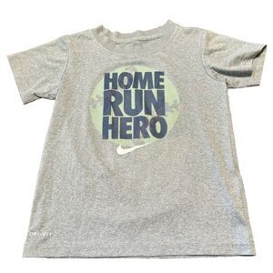 Boys 6 M Nike Dri-FIT Green Blue Home Run Hero Graphic Gray Athletic Cut T-Shirt